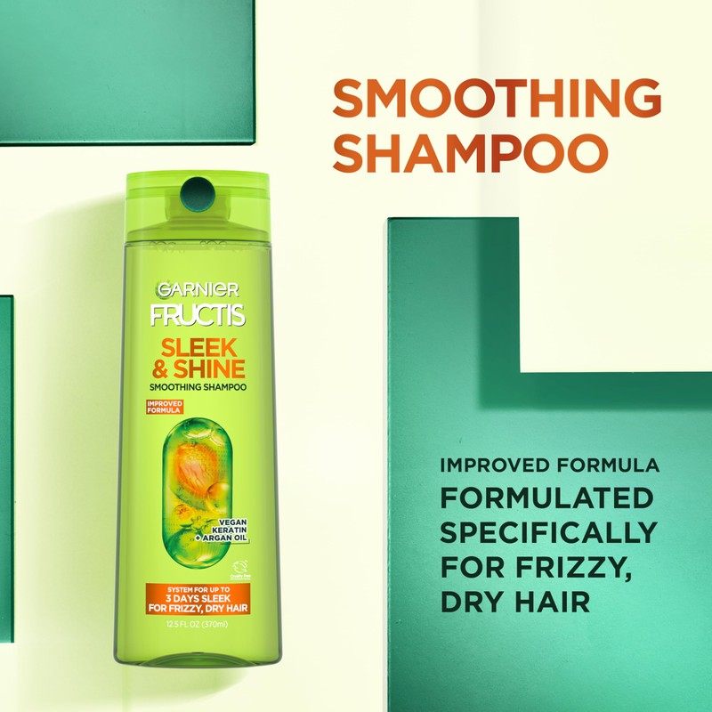 Garnier Fructis Sleek & Shine Shampoo, Frizzy, Dry, Unmanageable Hair,