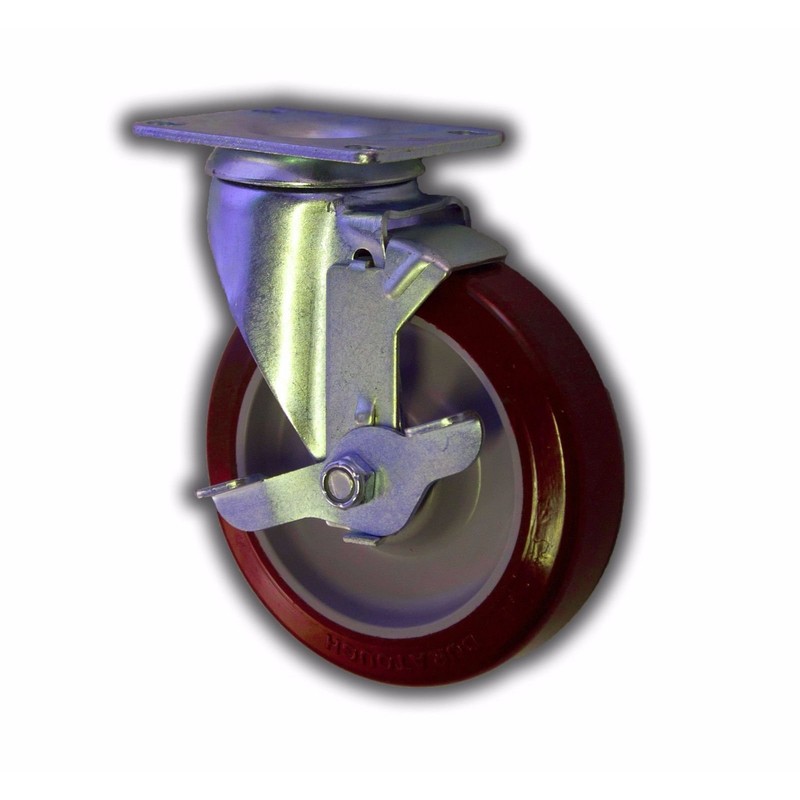 5" Swivel Plate Caster with Maroon Polyurethane Wheel 1200# (4