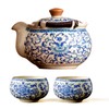 CmengAo Floral Ceramic Hand-held Teapot with 2 Teacups - Blue
