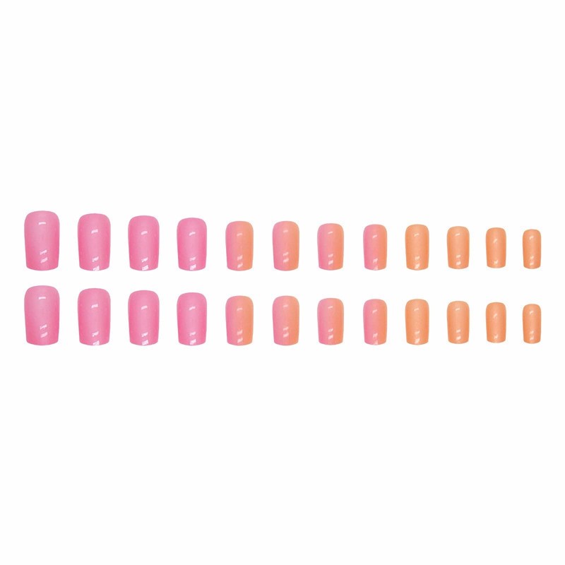 MERVF Square Press on Nails Medium Fake Nails Orange Chrome