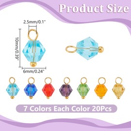 WADORN 140Pcs 7 Colors Clear Crackle Glass Drop Beads, Crystal Dangle Charms Faceted Glass Charms for Jewelry Making Bicone Glass Beads Pendants for DIY Necklace Earrings Making 10x6mm