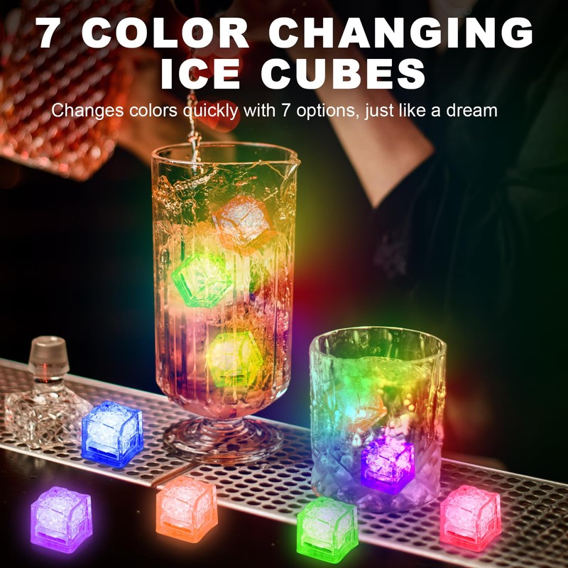 100 PCS Light Up Ice Cubes for Drinks, Multi Color