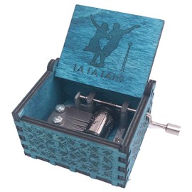 Lalaland Music Box Hand Crank Musical Box Carved Wooden,Play The Theme Song of Lalaland,Blue