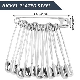 Safety Pins, 56 mm Large Safety Pins, 60 Pcs Heavy Duty Safety Pins for Clothing, Jewelry Making, Sewing, DIY Crafts (Silver)