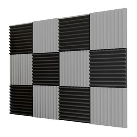 12/24/48 Pack Acoustic Panels 1 X 12 X 12 Inches - Sound Proof Foam Panels for Walls, High Desnsity Studio Soundproofing Wedges - Fire Resistant & Noise Absorbing for Studio, Office, Home:_24PCS Black+24PCS Gray
