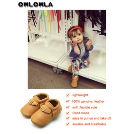 OWLOWLA Baby Moccasins Soft Sole Leather Baby Shoes Infant Toddler Pre-Walker Shoes Baby Boy Girl(Ginger,18-24months)