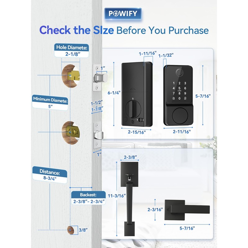 POWIFY Keyless Entry Door Lock with Handle, APP Control Smart