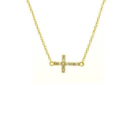 apop nyc Goldtone 925 Silver Mini Horizontal CZ Cross Necklace 16 inch