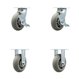 Tool Box Caster Wheel Set - 6 Inch Non-Marking, Zero Maintenance Thermoplastic Rubber Donut Tread Wheels - Industrial Grade - 2 Swivel with Top Lock Brakes - Service Caster Brand