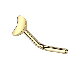 20GA ASTM F-136 Implant Grade Titanium Crescent Moon Top L-Bend Nose Stud (Gold Tone)