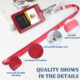 Teskyer ID Card Holder, Name Holder, Telescopic Reel, Pass Case, Employee ID PU Leather, Commuter Pass Case, Name Badge Case, Card Holder, IC Card Case, Thin (Vertical Burgundy Type)