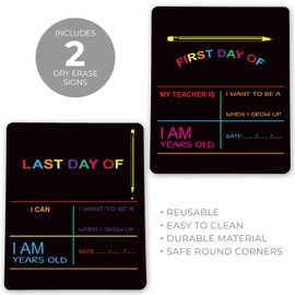 Reusable My First Day and Last of School Set Milestone Chalkboard Sign. Photo Prop Board for Kids, Black w/Color Print - 12” x 10” Rectangle