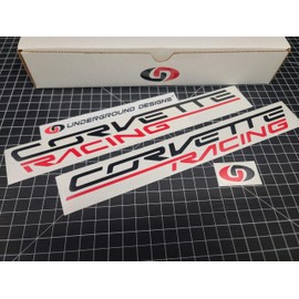 Corvette Racing Decals (2pk) C7-Style Racing Accent Stickers Fits 2014-2019 Corvette LT1 LT4 LTX (Gloss Black & Red)