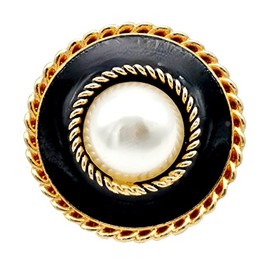 Goldgöre 5 Metal Buttons Black Gold 25 mm with Pearl with Eyelet for Sewing