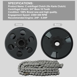 Centrifugal Go Kart Clutch 3/4" Bore 10 Tooth 10T with #40 41 420 Chain for Go Kart Minibike Yerf-Dog karts with Tecumseh,2-6.5HP Engine