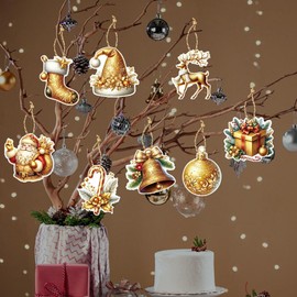 12Pcs Christmas Tree Pendants Decoration, Christmas Hanging Ornaments Gift Tags, Xmas Snowflake Snowman Reindeer Pendants for Christmas Party Decorations