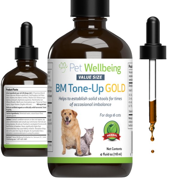 Pet Wellbeing BM Tone-Up Gold for Dogs & Cats - Vet-Formulated - Diarrhea & Loose or Runny Stools - Natural Herbal Supplement 4 oz (118 ml)