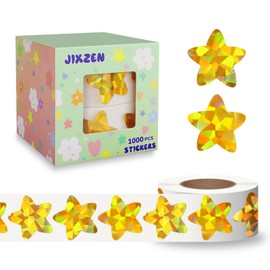 JIXZEN 2 Rolls Gold Star Stickers for Kids Reward, 1000Pcs Holographic Sparkly Metallic Foil Stickers for Teacher Supplies Classroom, Behavior Chart Home, Student Planners (1.0 Inch)