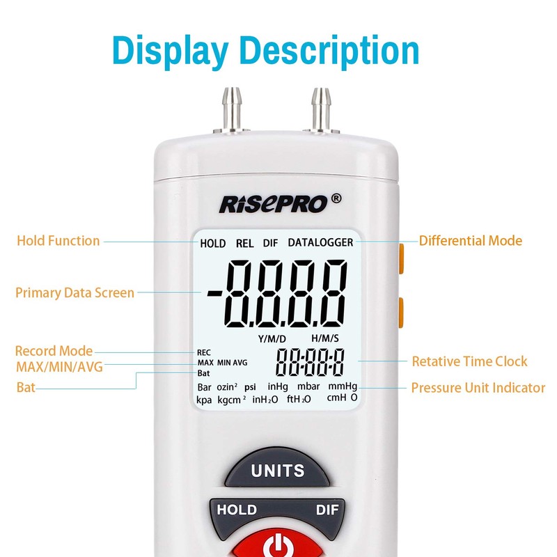 Manometer, RISEPRO® Digital Air Pressure Meter and Differential Pressure Gauge