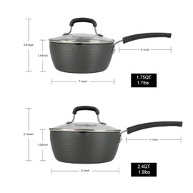 ONGIFT Nonstick Small Sauce Pan with Lid, 1.75 Quart and 2.4 Quart Sauce pan with Pour Spouts, Multipurpose Handy Little Saucepan with Stay Cool Handle, Small Pots for Cooking, Soups, Noodles, Milk