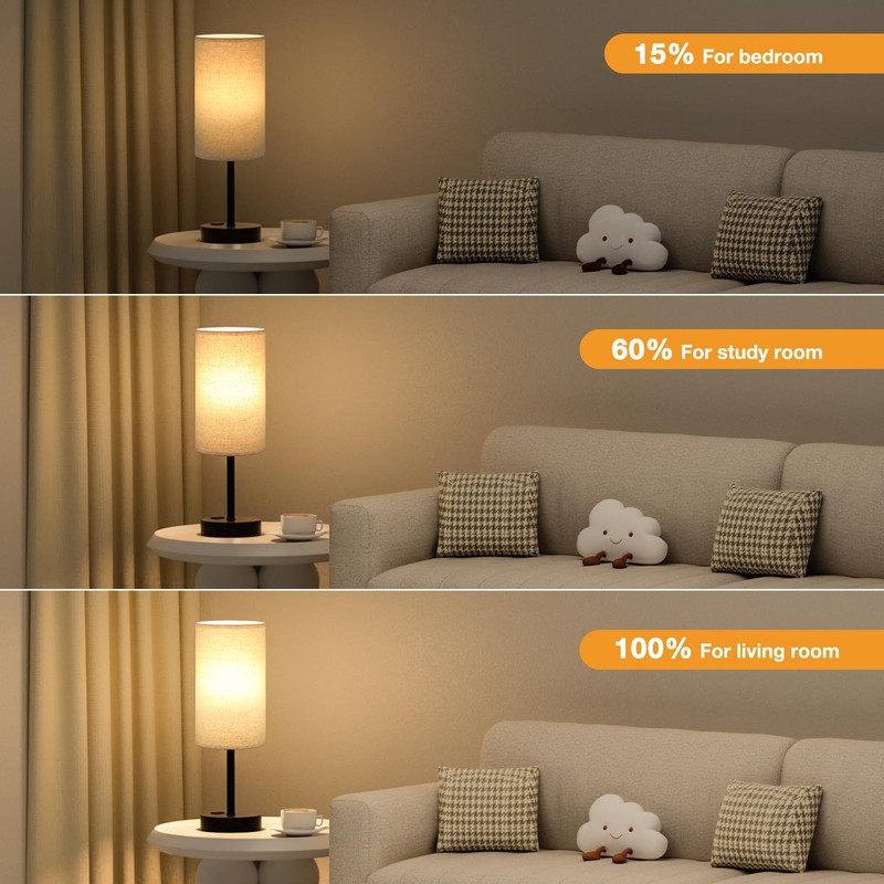 Fenmzee Touch Table Lamp - Beige, 3-Way Dimmable, USB A