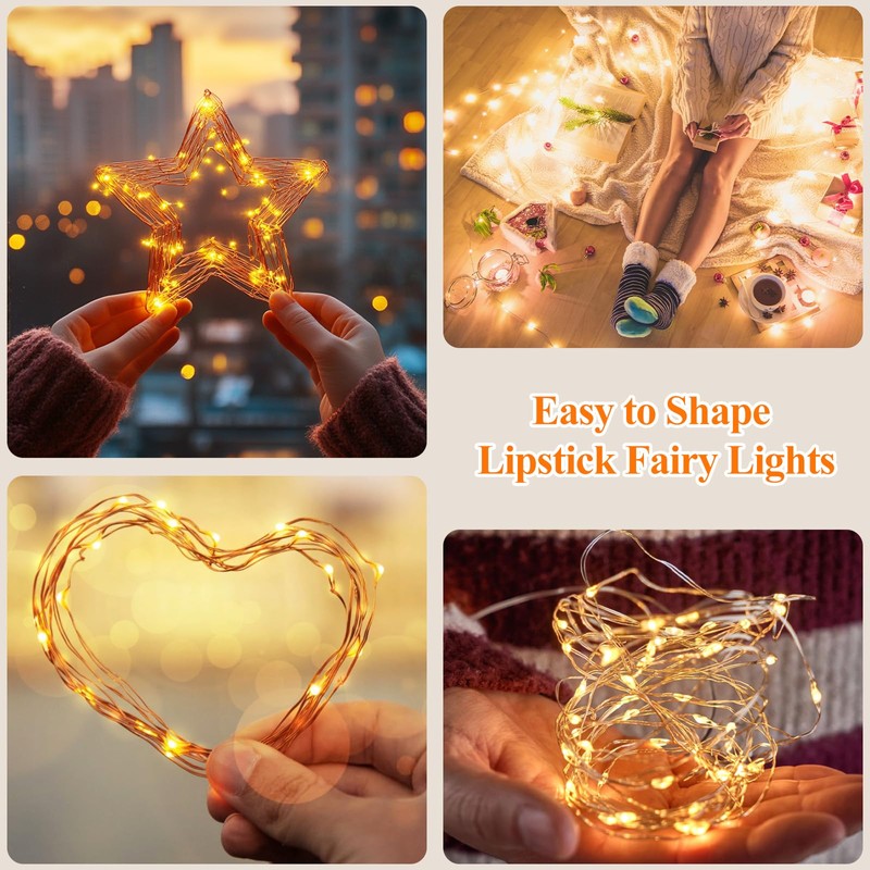 132FT(33FT*4)FT Lipstick Rechargeable Fairy Lights, Twinkle Lights Battery Operated, Mini