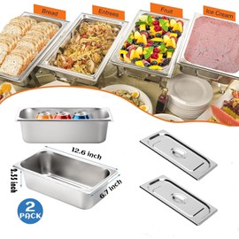 ORFCP Set of 2 Stainless Steel Gastro Containers with Lids, 1/3 Food Insulated Containers, Cakes, Hotel Pots, Salads, Table Food Pots Large, Stainless Steel Gastro Container for Saladette