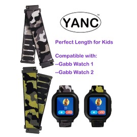 YANC Kid's Length Black Blue Red Green or Camo for Boy Girl Reliable-velcr Watch Bands with Hollow Surfaces Compatible with Gabb Watch 3/2/1, 2 Packs(camo army green black)