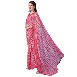 MAHEK- Fabulosos saris indios para mujer. Nuevo sari Lehriya con estampados elegantes y borde con trabajo de espejo. Sari y Bl