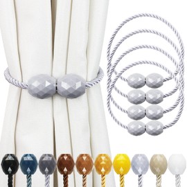 Porlau Strong Magnetic Curtain Tiebacks 4 Pack Decorative Tie Backs Outdoor Curtain Rope Tiebacks Elegant Curtain Holdbacks for Drapes, Light Grey