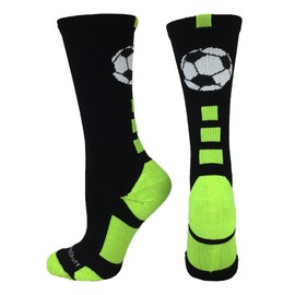 MadSportsStuff Soccer Ball Crew Socks (Black/Electric Green, Large)