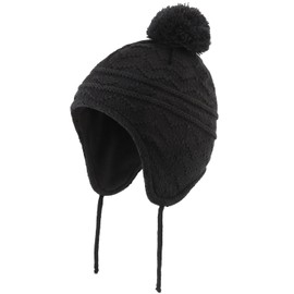 Magracy Baby Toddler Warm Earflap Beanie Kids Boys Girls Winter Fleece Lined Cute Knitted Hat Black L