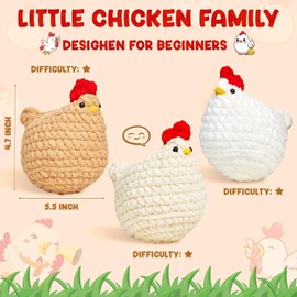 Crochet Kit for Beginners, Crochet Starter Kits for Adults Craft Knitting Crochet Animals Kits with Step-by-Step Video Tutorials, 3 Pcs Chicken (40%+ Yarn)