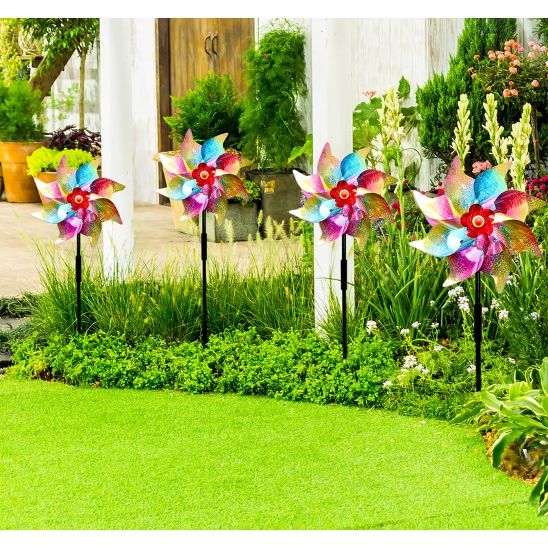5PCS Bird Scarers Windmills For Garden,Multicolour Reflective Bird Deterrent Windmill