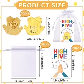 30 Sets Employee of The Month Pins Gifts Bulk-30 High Five Hand Lapel Pin Badges,30 Thank You Greeting Cards,30 Organza Bags Staff Team Appreciation for Colleagues Nurses Volunteers Teachers Students