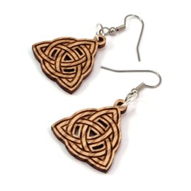 Celtic Trinity Knot Earrings made of Sustainable Oak Wood - Medium (1.1" tall) - Hook Dangle Drop Earrings