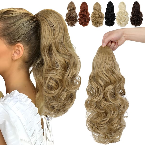 Felendy Ponytail Extension, 15" Drawstring Ponytail Hair Extensions Curly Wavy