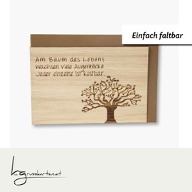 Original Holzgrußkarte – BAUM DES LEBENS – 100% handmade in Österreich, Grußkarte aus Echtholz Eiche, Geschenkkarte, Postkarte, Klappkarte, Einladung, Spruchkarte