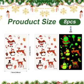 Pack of 182 Glow in the Dark Tattoos, Temporary Waterproof Luminous Christmas Tattoo Stickers, Stocking Filler, Christmas Gifts, Decorations, Party Favours for Children, 8 Sheets