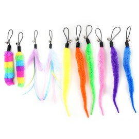 GOGODOGYA 10 Pcs Cat Worm Toy Attachments for Automatic Cats Ball, Cat Feather Toy for Wand Toys, Fun Exerciser Kitten Toys, 6 Worm+2 Rainbow Caterpillar+2 Butterfly Feathers