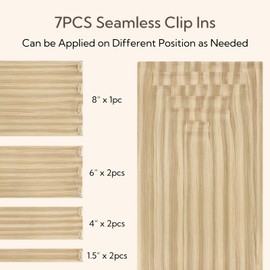 HOTBANANA Seamless Clip in Hair Extensions, 18 Inch 110g 7pcs Dirty Blonde Mixed Bleach Blonde Invisible PU Skin Weft Straight Remy Human Hair Extensions