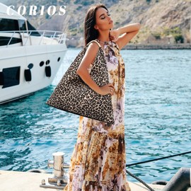 CORIOS Women's Handbag Canvas Clutch Bag Ethnic Style Shoulder Bag Bohemian Tote Bag Summer Beach Bag Vintage Handbag Large Tote Bag for Holiday Travel Beach Shopper, Multicoloured (multicoloured F),