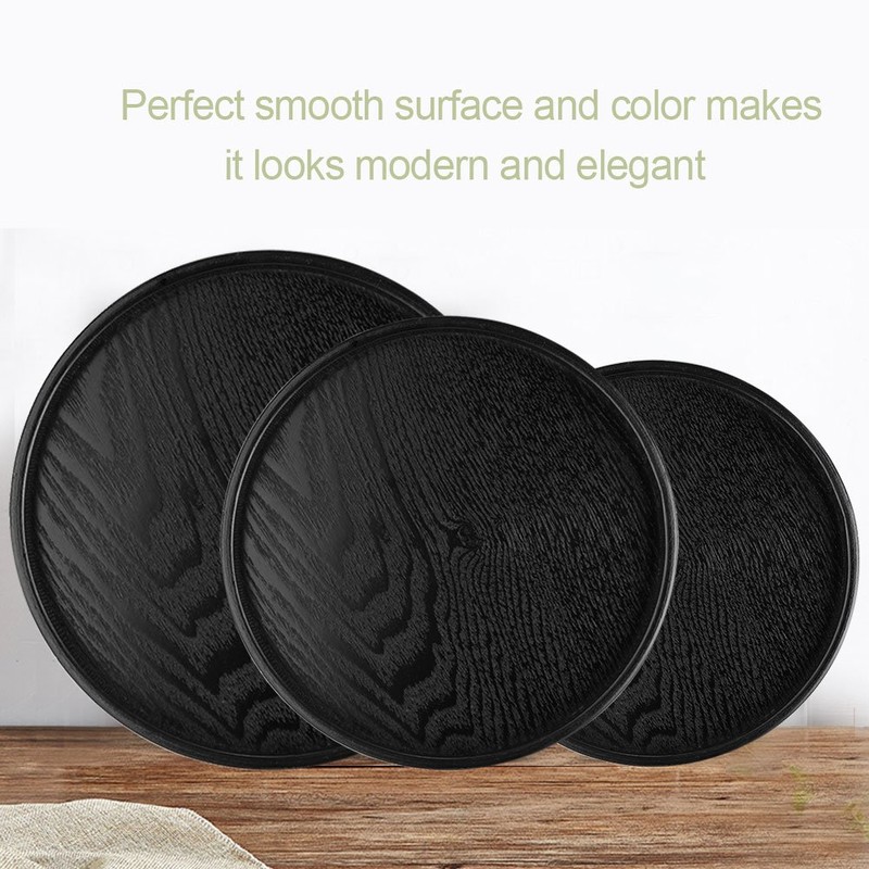 Serving Trays, Super Round, Black, Non-Slip Wooden Plates, 21 cm/24