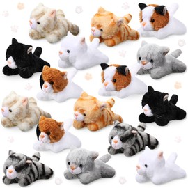 16 Pcs Stuffed Animals Bulk Assorted Small Plushies Soft Plush Pets Cute Stuffed Pet Animal Plush Toys Small Plush Animals for Classroom School Party Favors Supplies Stocking Stuffers (Lying Cat)