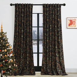 StangH Velvet Curtains 108 inches Long for Living Room, Black Thermal Insulated Curtains with Retro Floral Design for Dining Room Sliding Door Theater, 52 x 108-inch, 2 Panels