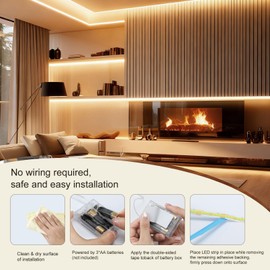 ZSLAIFU - Tira de luces LED alimentadas por pilas, tira de luz LED COB de 3.28 pies, tira de luz LED cálida para debajo del gabinete, clóset, estantes, recámara, iluminación de bricolaje
