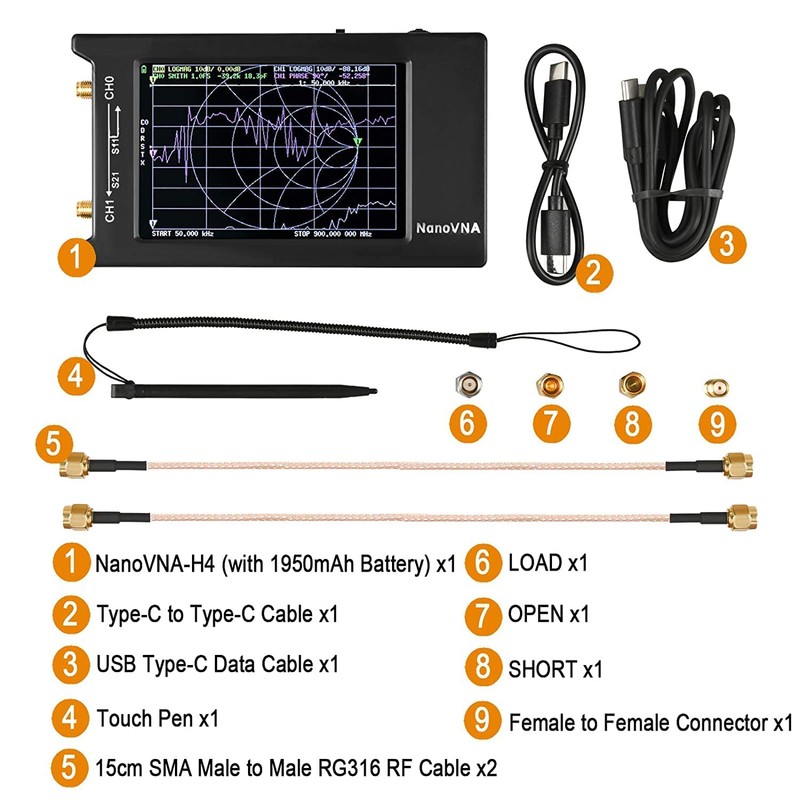 Dearsee NanoVNA-H4 50KHz-1.5GHz Antenna Network Analyzer 4.0 Inch LCD Vector