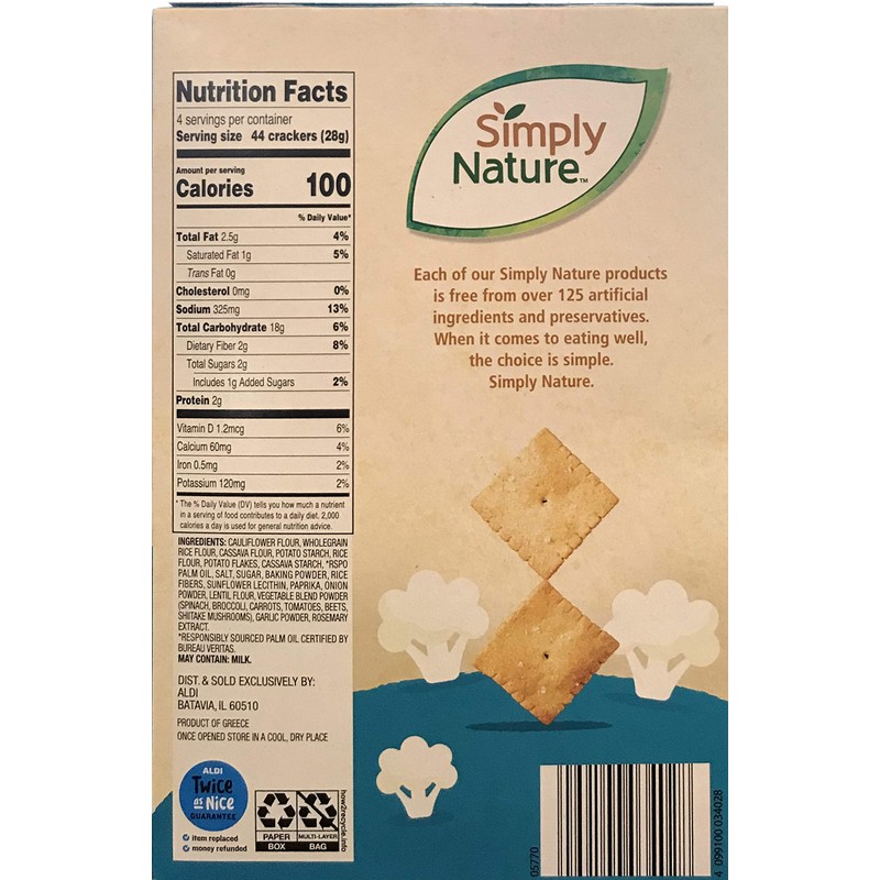 Simply Nature Cauliflower Crackers Sea Salt 2 pack
