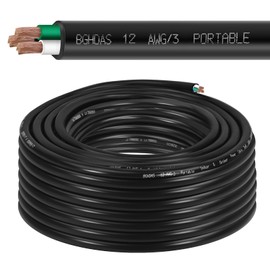 50ft 12/3 12 AWG Portable Power Cable (3 Conductor) - SOOW 600V 12 Gauge Electric Wire for Generator, Portable Lights, RV/EV Car Battery Chargers and Machinery - 50 Feet Electrical Cord