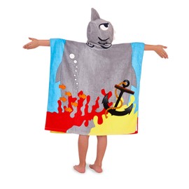 Children's Hooded Towel Beach Poncho Cotton Swimming Pool Bath Towel, Shark